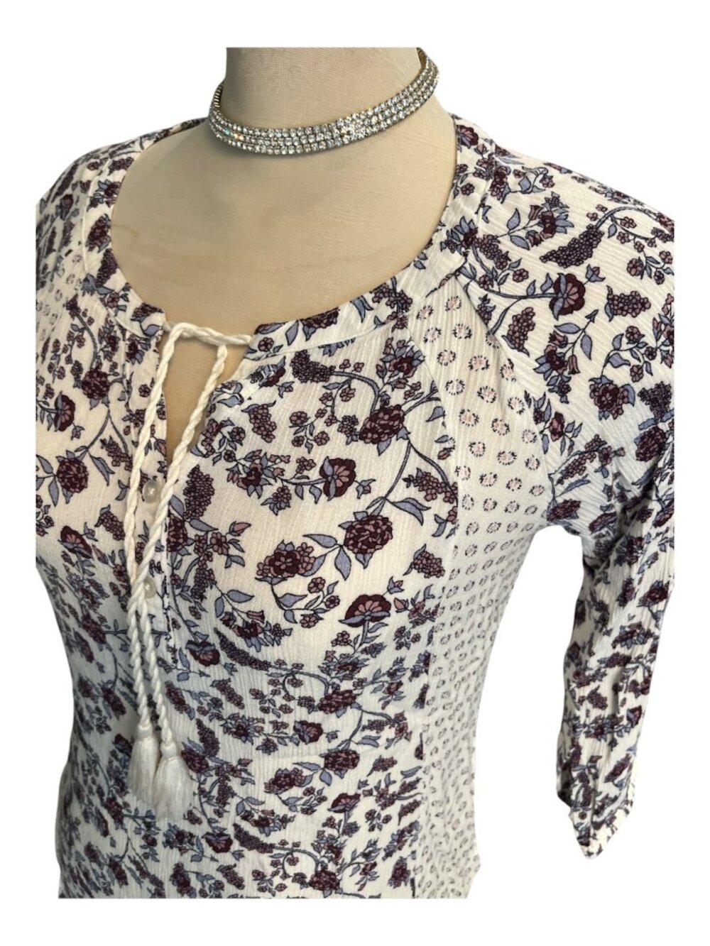 NATURAL REFLECTIONS Top Blouse Boho Floral Size M 3/4 Sleeve Rayon